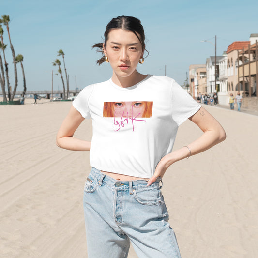 Crop tee with Icelandic singer Bjork's eyes and signature